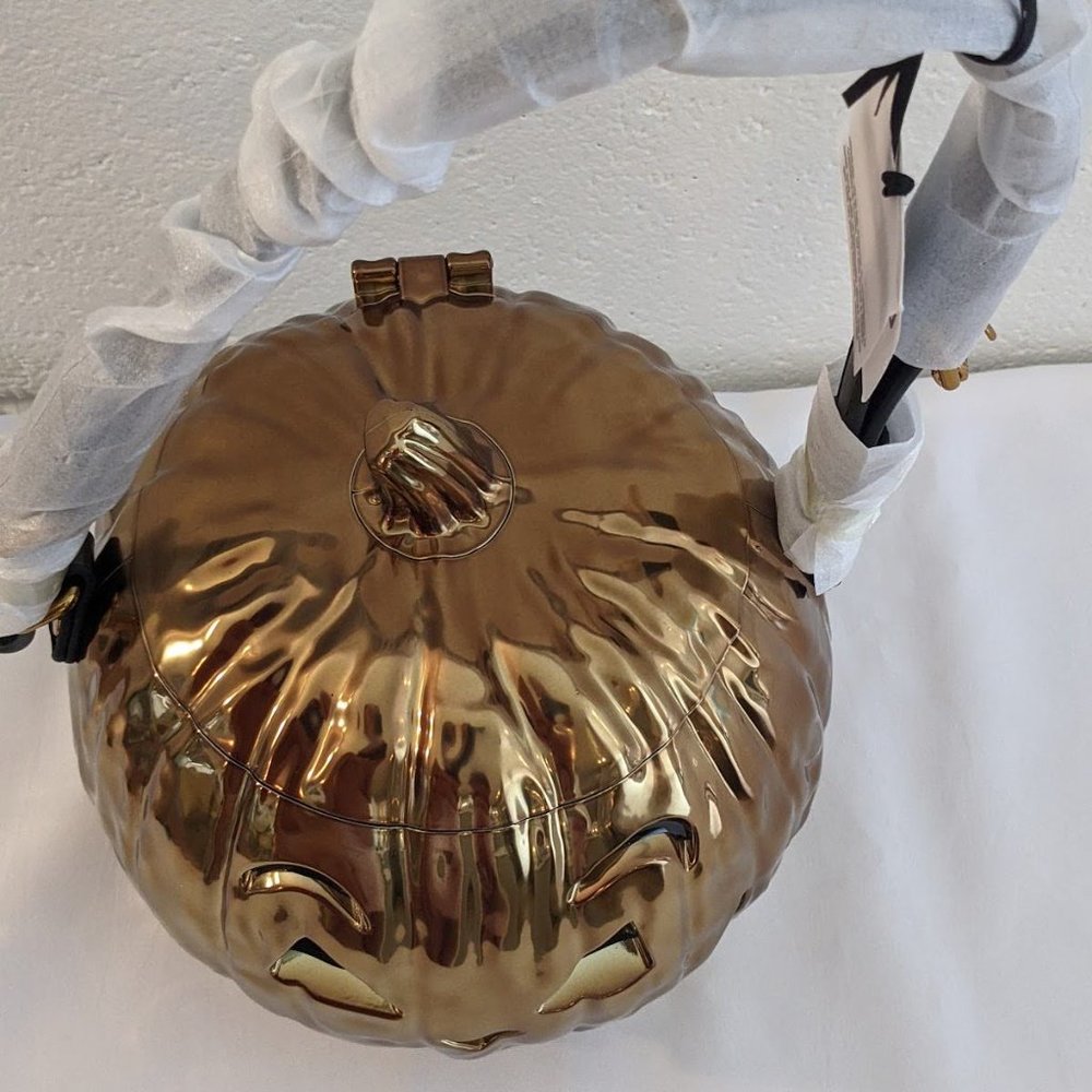 Halloween 🎃 SS20 Moschino Couture JeremyScott Laminated Pumpkin Bronze Handbag - Picture 12 of 16